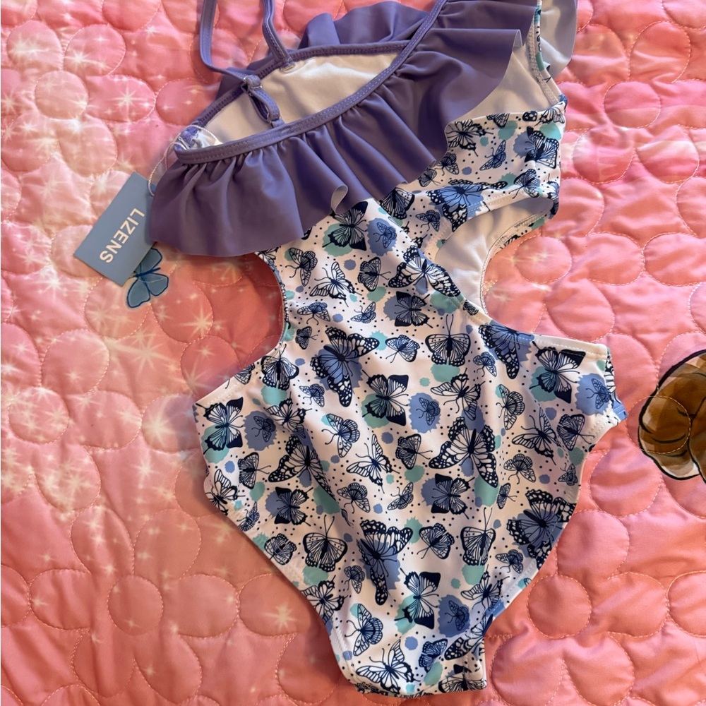 LIZENS Purple and Blue Butterfly Swimsuit